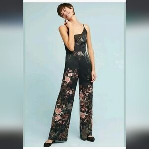 Anthropolgie Adelyn Rae Rosanna Floral Black Formal Jumpsuit Medium Large